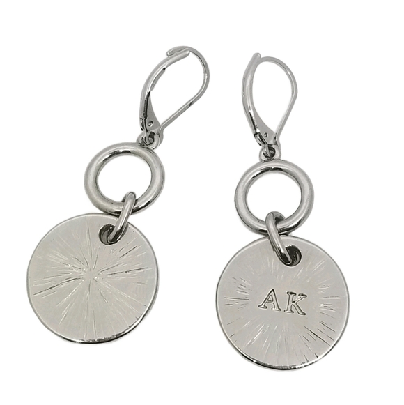 ANNE KLEIN VINTAGE SILVERTONE DISK DROP HOOK EARRINGS - Picture 4 of 5